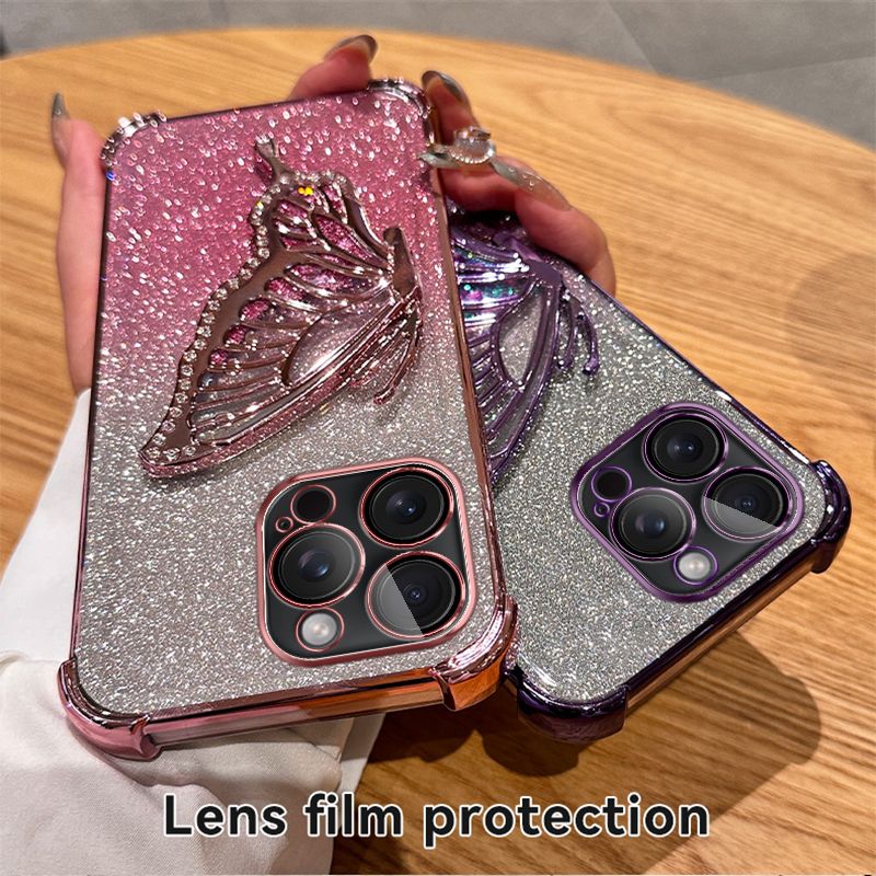 Quicksand Butterfly Bracket Case For POCO F6 X6 M6 Redmi Note 13R 13 5G Xiaomi Mi 13T Pro Corners Protect Bump Cover_voghion.com
