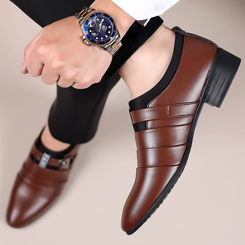 Formal Shoes For Man Dress Leather Shoes Oxfords Shoes Comfortable Pointed-Toe Business Casual Shoes Slip-On_voghion.com