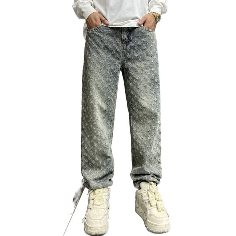 2024 American High Street Jeans Hommes Ample Droite Tendance Marque Ensemble Pantalon Polyvalent_voghion.com