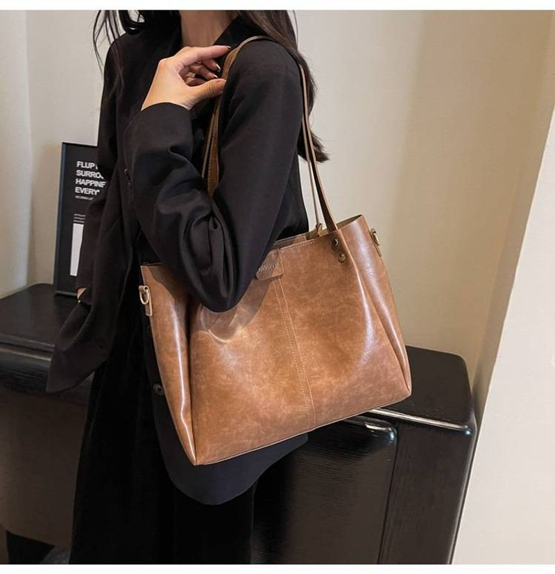 Vintage Pendler-Einkaufstasche großem Fassungsvermögen, neue Handtasche mit strukturiertem, breitem Schultergurt,_voghion.com