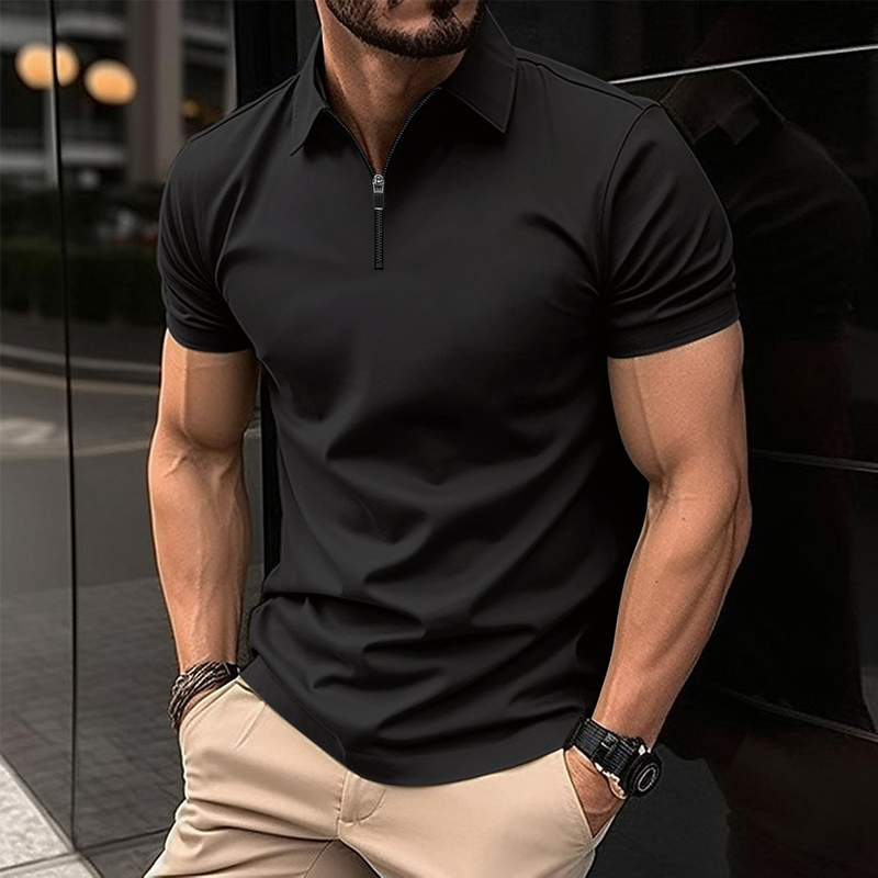Sommer Poloshirt Reißverschluss einfarbig Herren Sport Poloshirt_voghion.com
