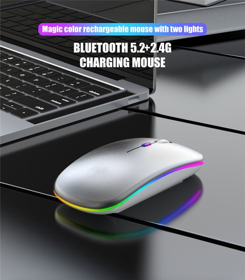 Mouse da ufficio silenzioso e luminoso Digitex 2.4G Bluetooth Wireless Dual Mode compatibile con la ricarica del laptop_voghion.com