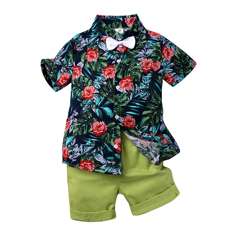 Mother&Kids Completo estivo per bambini Camicia a maniche corte stampata per ragazzi Set di due pezzi_voghion.com
