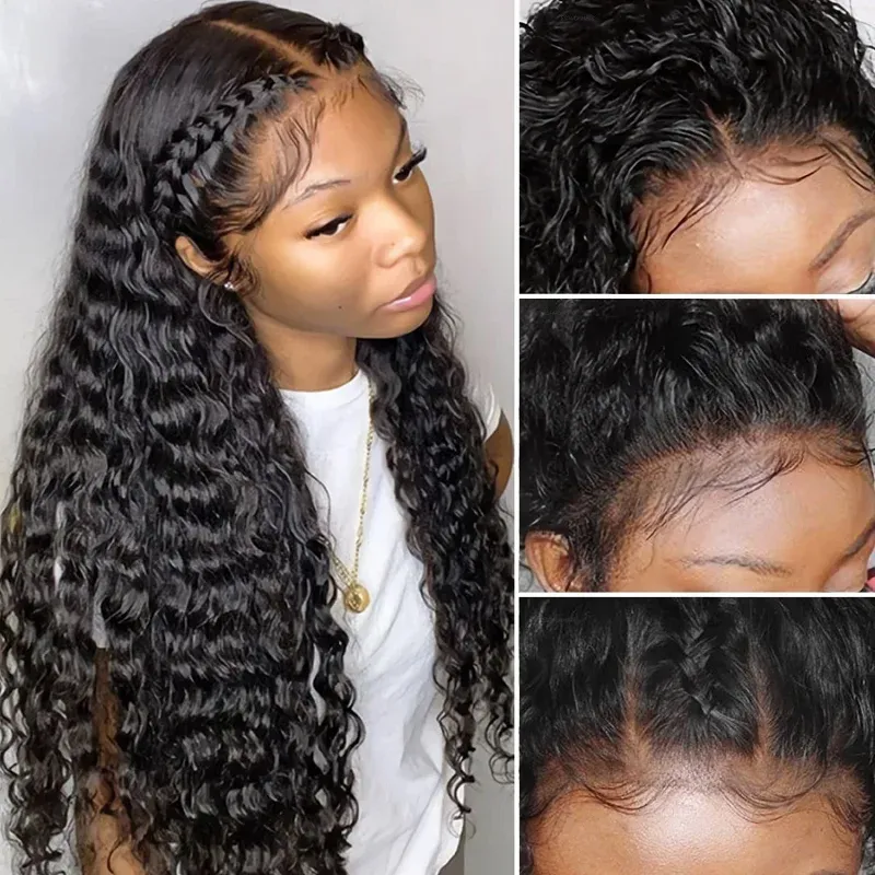 Pelucas frontales de encaje de ondas profundas, cabello humano prearrancado, 5x5, encaje frontal suizo de 360 grados, densidad del 150 % para mujeres_voghion.com