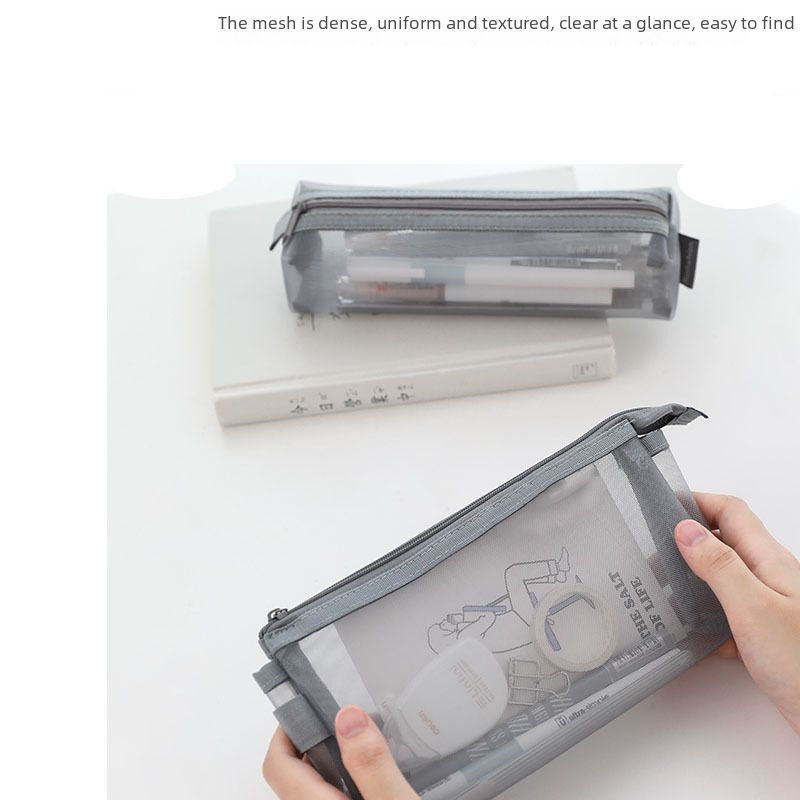 Multifunktionale student einfache wind tragbare nylon mesh transparent bleistift fall schreibwaren box große kapazität lagerung tasche großhandel_voghion.com