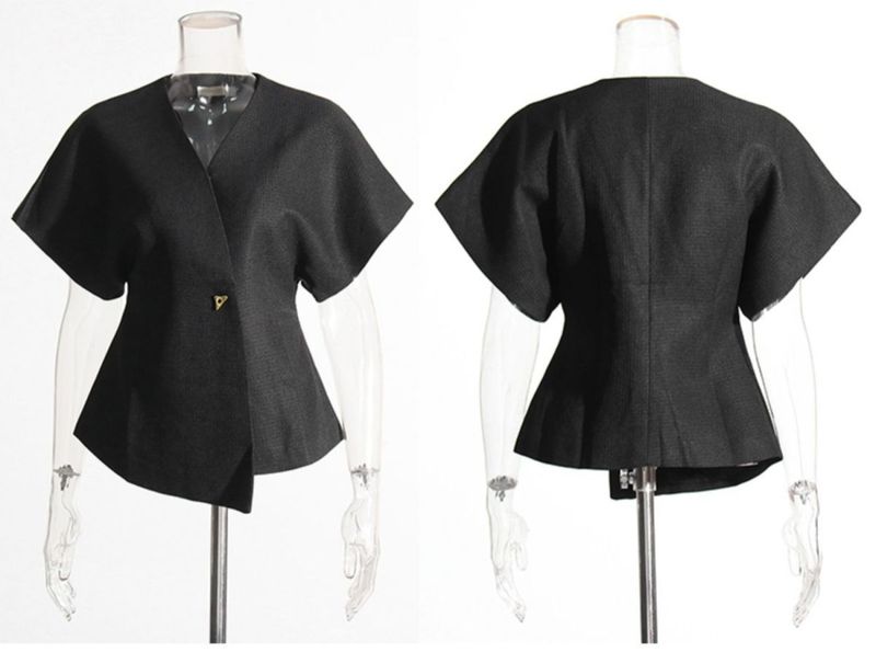 Damenbekleidungsanzug mit überschnittenen Schultern, Ärmeln, Westendesign mit einem Knopf an der Taille, schlankmachendes Modeoberteil_voghion.com