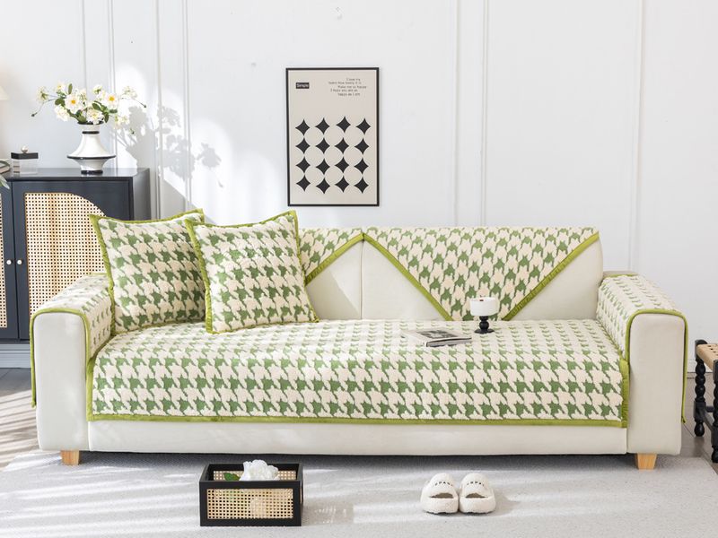 French Retro Houndstooth Sofa Cushion Autumn And Winter Style Comfortable Cotton Plush Non Slip Cushion Sofa Cover Cover Cloth New Style_voghion.com