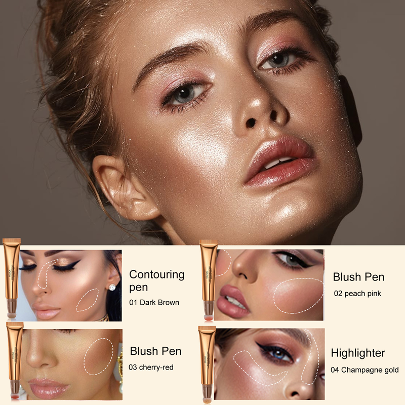 Multifunktionel kosmetisk pen Flydende kontur Naturlig shimmer finish Fugtgivende creme Blød flydende pudder blusher til_voghion.com