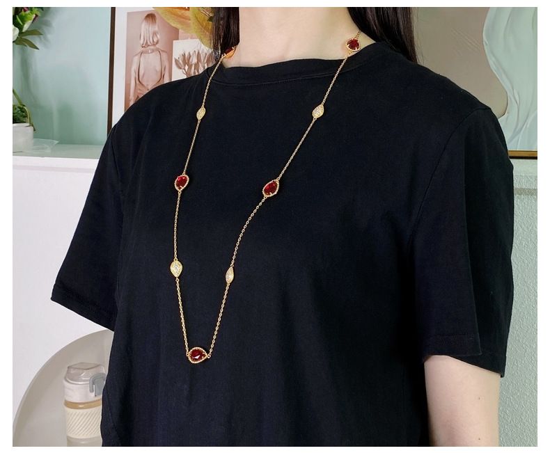 Kadın Takı Boncuklu Kenar Tam Elmas Pençe İşlemeli Yüzlü Yapay Kristal Kolye Yaratıcı Tasarım Moda Uzun Kazak Zinciri Zarif Kolye_voghion.com