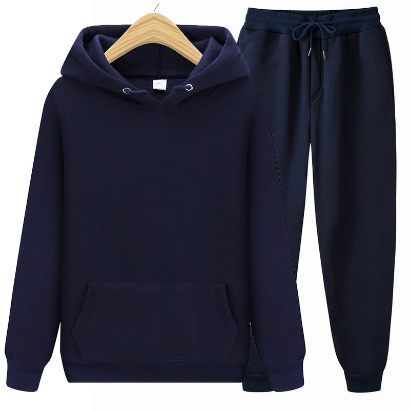 Abbigliamento da uomo Set di due pezzi con cappuccio, felpa e pantaloni della tuta, tinta unita_voghion.com