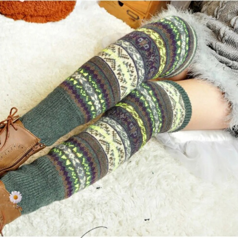 Nouveau Hiver sur genou longue couverture en tricot Crochet femmes jambe chaud Legging chaud rayé noël Pierna Mujer cuisse_voghion.com