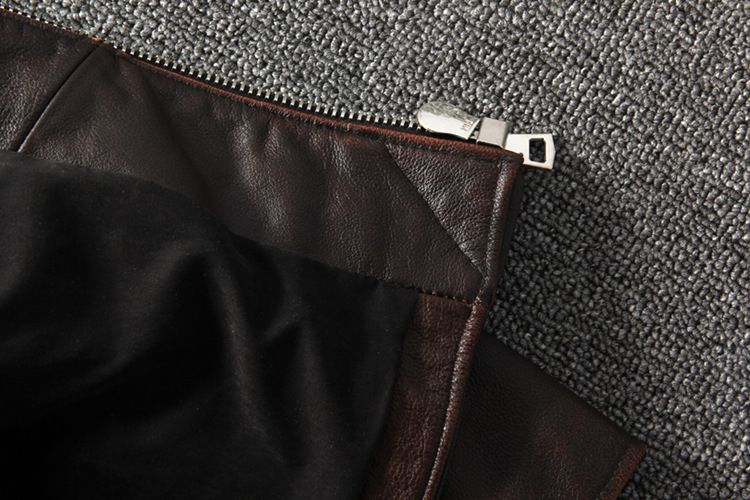 Jaqueta vintage de couro legítimo masculina - Jaqueta de motociclista marrom desgastada com gola alta e fecho de zíper_voghion.com