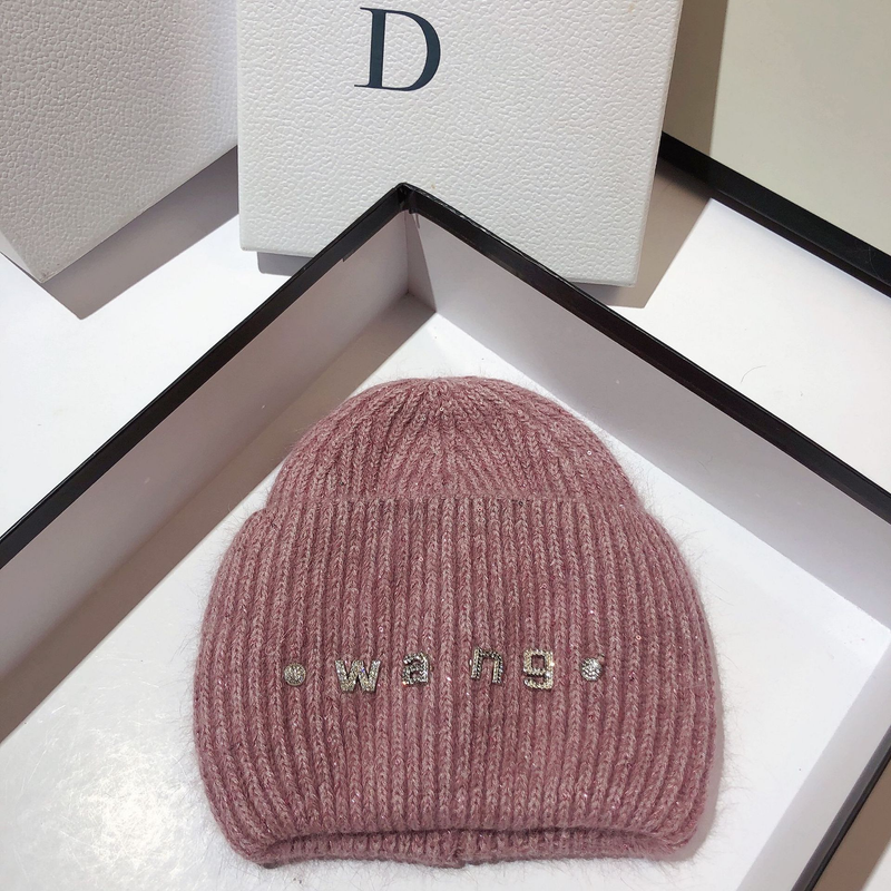 Autumn and Winter King Letter Rabbit Hair Knitted Hat Women's Fashion Sequin Soft Glutinous Warm Pullover Cap Korean_voghion.com