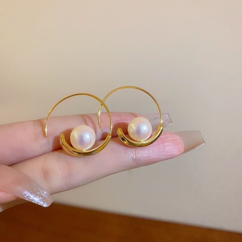 Silver needle pleated flower pearl heart French geometric earrings, niche commuting new and earrings_voghion.com
