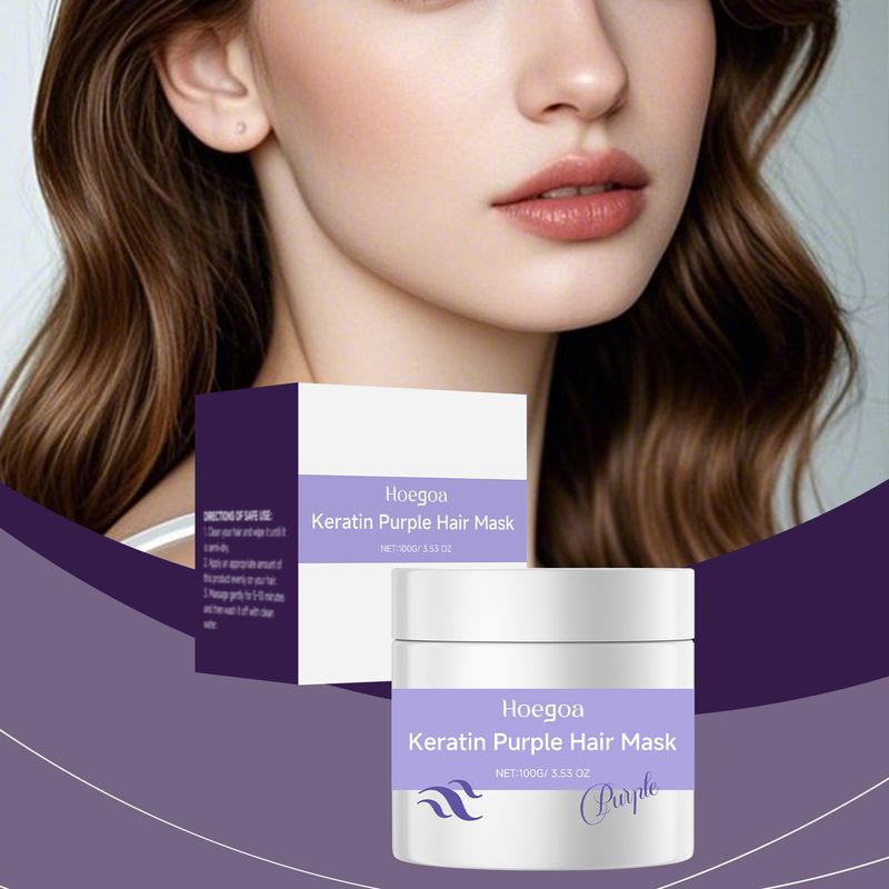 Maschera alla cheratina viola HOEGOA, trattamento nutriente, lucido, profumato, liscio e riccio_voghion.com