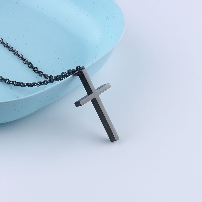 Collier croix unisexe polyvalent hip-hop en acier inoxydable, pendentif couple, chaîne de pull, personnalité étudiant sweat-shirt_voghion.com