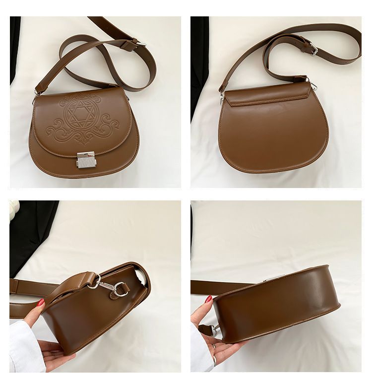 Borsa a tracolla alla moda con fibbia ascellare casual versatile texture popolare Saddle da donna 2024_voghion.com