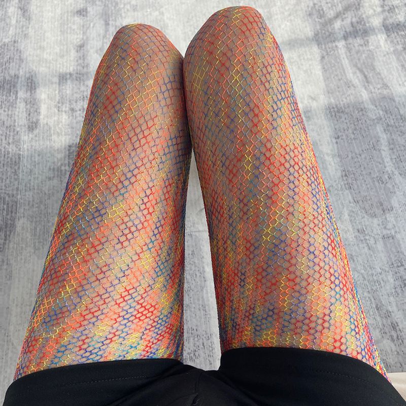 Unisex Rainbow Net Stockings For Women Thin Personality Color Pantyhose Gradient Party Stockings Leg Socks_voghion.com