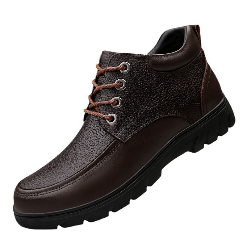 High Top Leather Shoes Gentleman's Casual Layer Large Size Fleece Boots_voghion.com