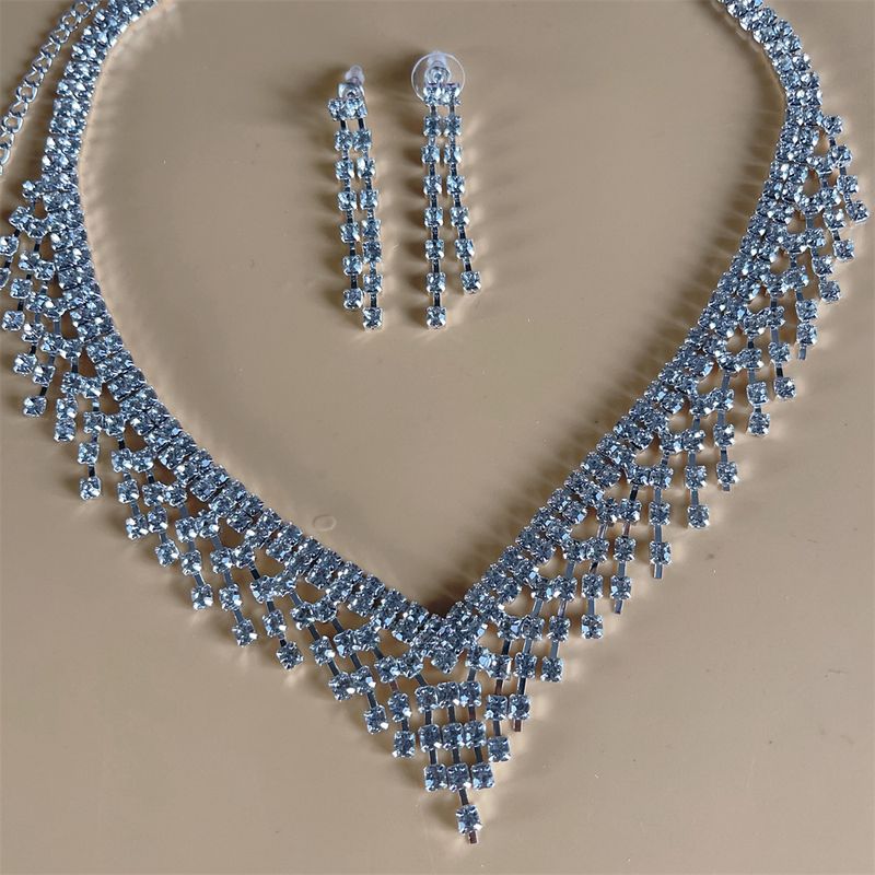 Bridal rhinestone crystal necklace earring set, women's dance dress accessories_voghion.com
