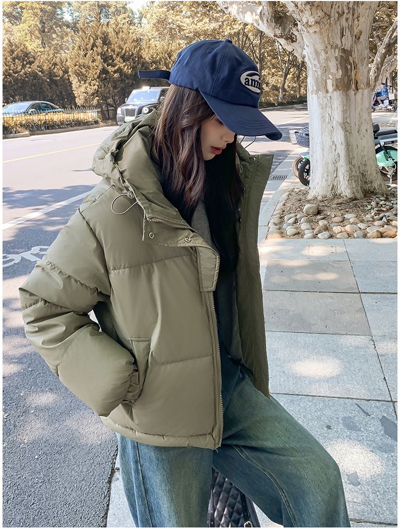 2024 New Live Streaming Student Thick Women's Short Stand Collar Bread Robe Cotton Jacket Autumn/Winter Loose Warm Coat_voghion.com