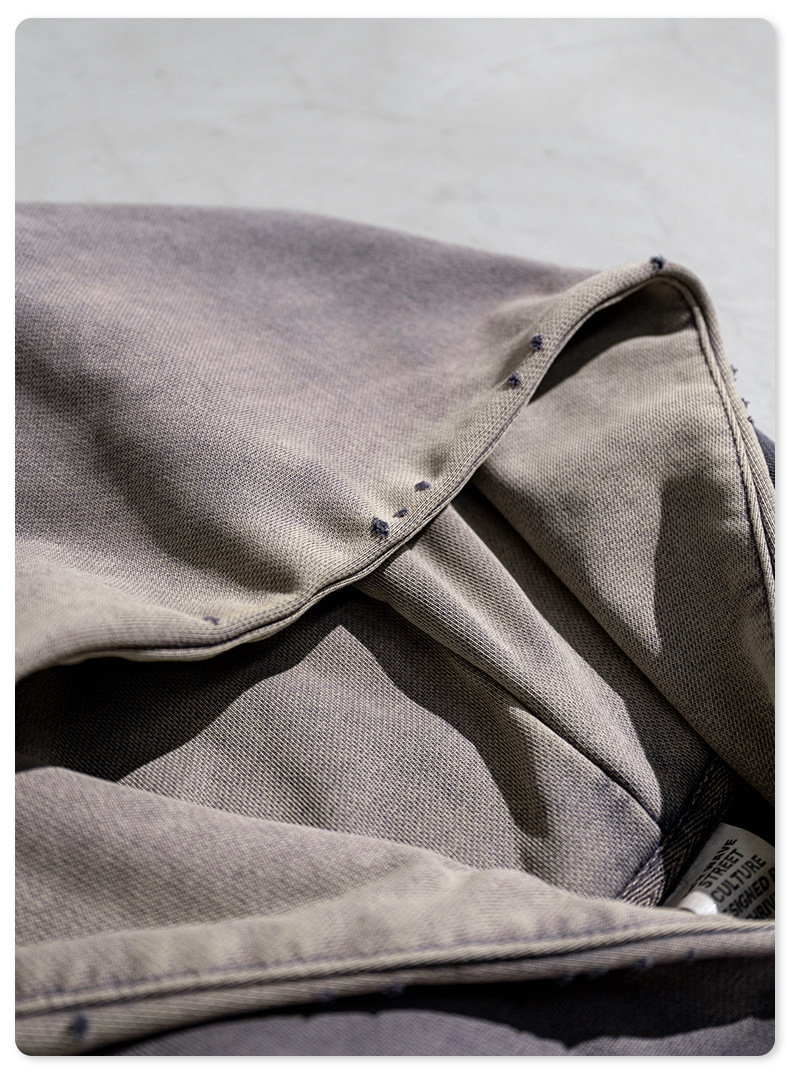 Abbigliamento da uomo Felpa con cappuccio Hipster con bordi stampati a lavaggio pesante, felpa con cappuccio hipster ampia da uomo_voghion.com