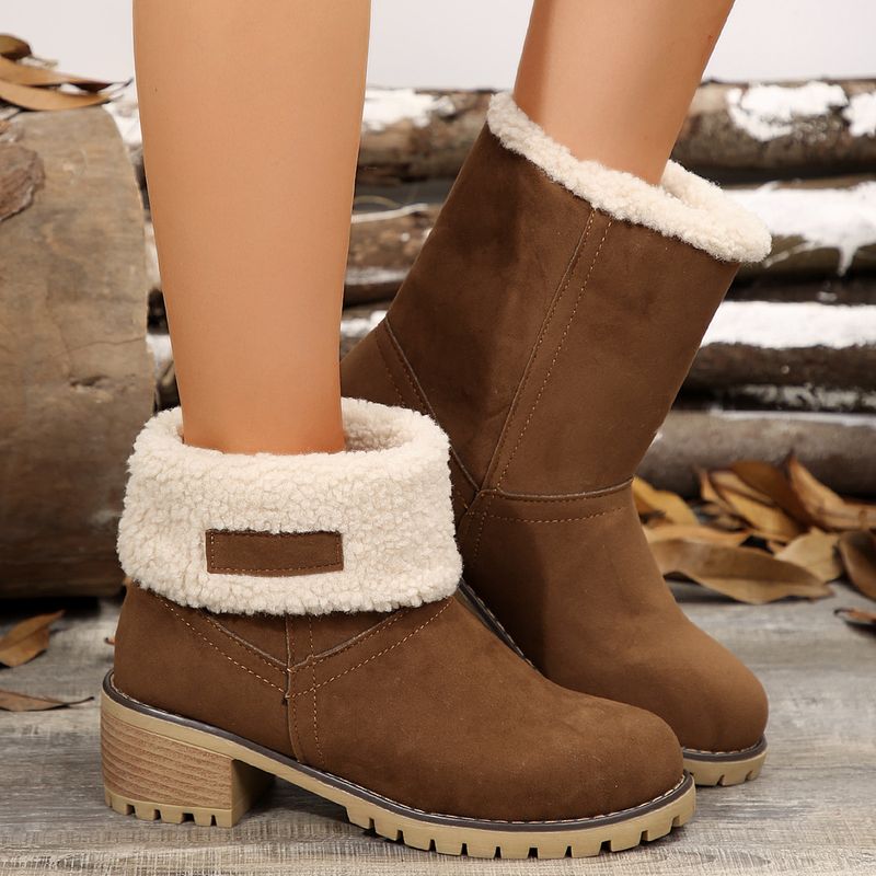 Botas de nieve de ante con tacón grueso, talla 43, botas de algodón de talla grande_voghion.com