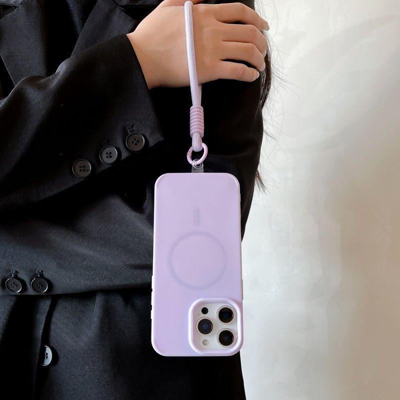 Luxuriöses, kurzes magnetisches kabelloses Ladeetui mit Lanyard für das iPhone 16 15 14 Plus 13 12 Pro Max, stoßfeste PC-Abdeckung_voghion.com