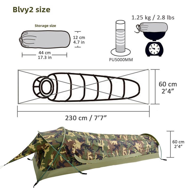 Verdicktes Einzelzelt für den Außenbereich, Camouflage-Tunnelzelt, Bergsteigen, Camping, winddicht, tragbares, wasserdichtes Campingzelt_voghion.com