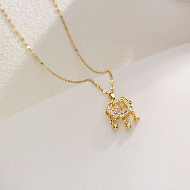 2023 Lingdong Longevity Lock Bell Protector Titanium Steel Necklace Women's Colorless Collar Chain Live Sales_voghion.com
