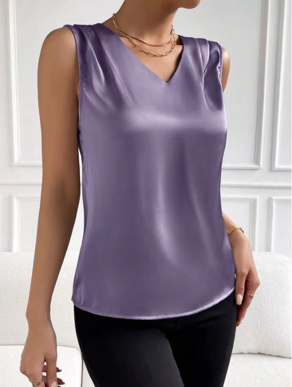 Abbigliamento da donna Abito in raso di raso con maniche tagliate, gilet da pendolare, temperamento, fondo_voghion.com
