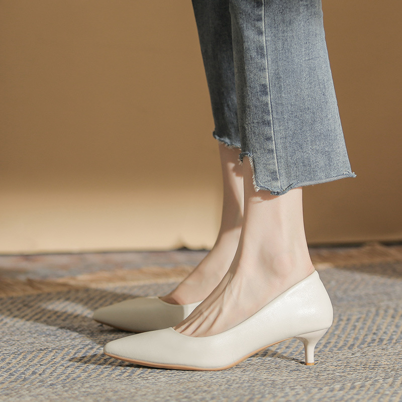 Sharp Pointed High Heels 2025 Spring And Autumn New White Slim Heel Comfortable, Gentle, Elegant, Versatile Work Shoes_voghion.com