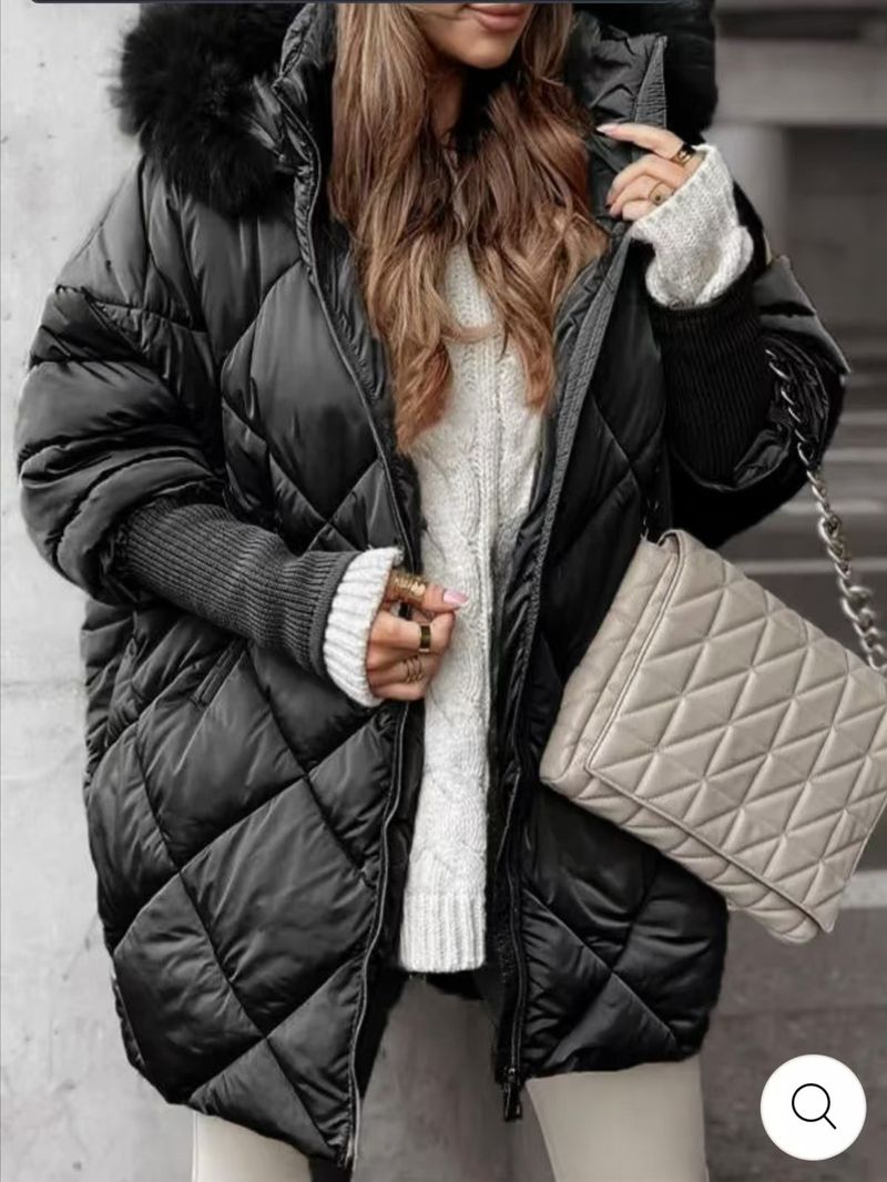 Damen Wintermantel mit Kapuze und abnehmbarem Kaninchenfellkragen – Stylische Langarmjacke für Freizeit und Outfit (Weiß, Beige, Grau, Schwarz, XS-XXXL)_voghion.com