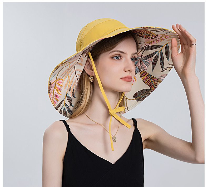 Visiera da donna calda su due lati Pescatore in cotone Bacino pieghevole Secchio a tesa larga Cappello estivo per sole Cappello a cilindro vuoto_voghion.com