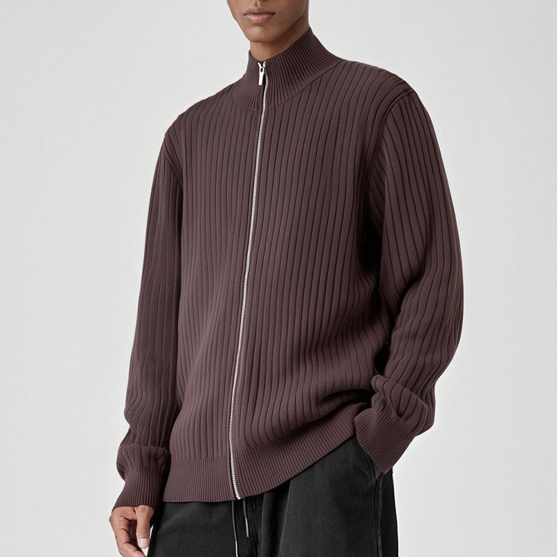 Herren Strickjacke mit lockerer Passform und Reißverschluss und hohem Halsausschnitt, Herbst/Winter, vielseitige Strickpulloverjacke im Lazy-Style für Herren_voghion.com