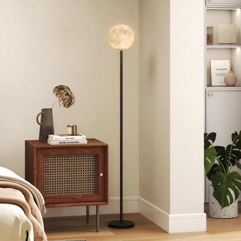 Stehlampe Mit Schirm In Mondoptik, Fußschalter, 3 Farbtemperaturen, Metall, Schwarz_voghion.com