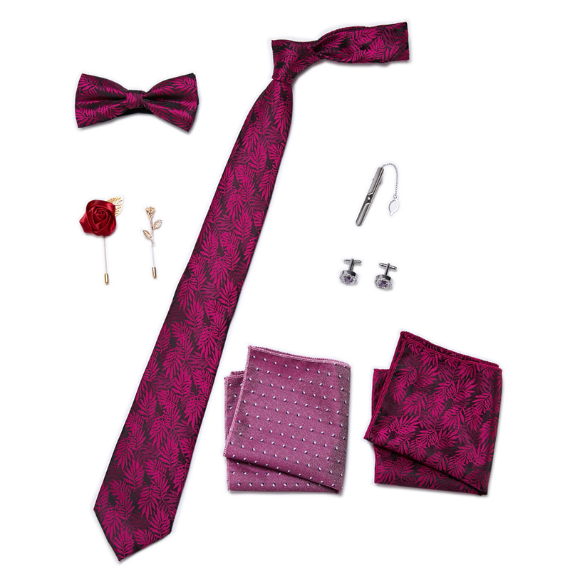 Men's Ties & Handkerchiefs fashionable business solid color flower tie square scarf 8-piece combination set_voghion.com