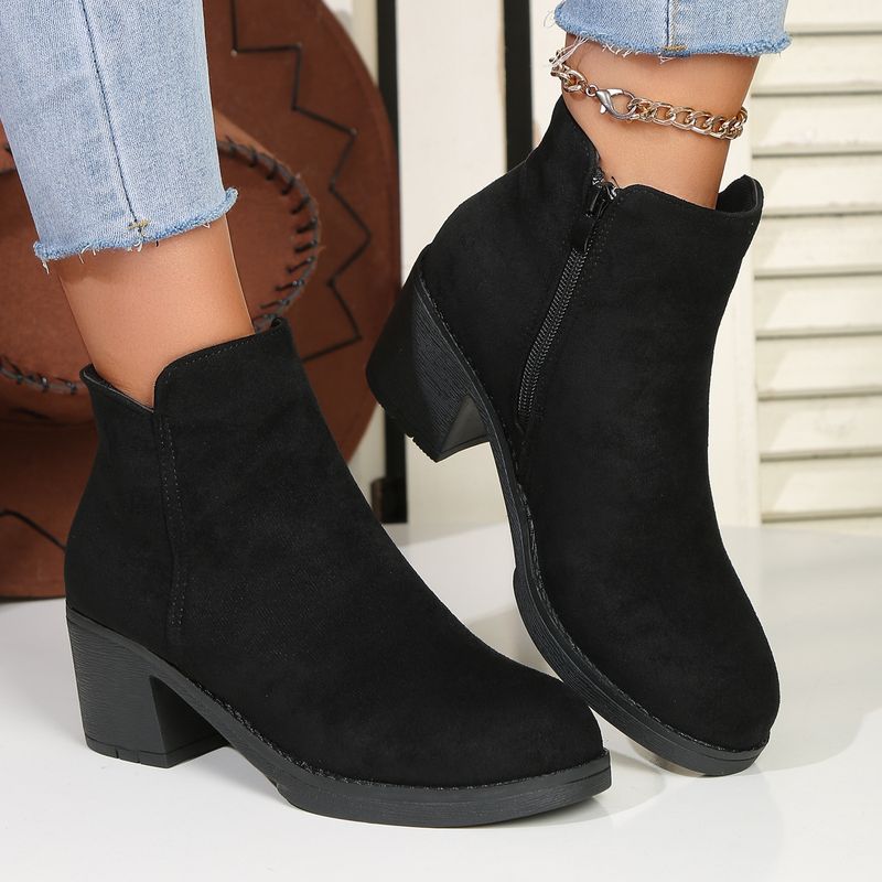 New Large Martin Comfortable Round Head Thick Heel Side Zipper Short Boots_voghion.com