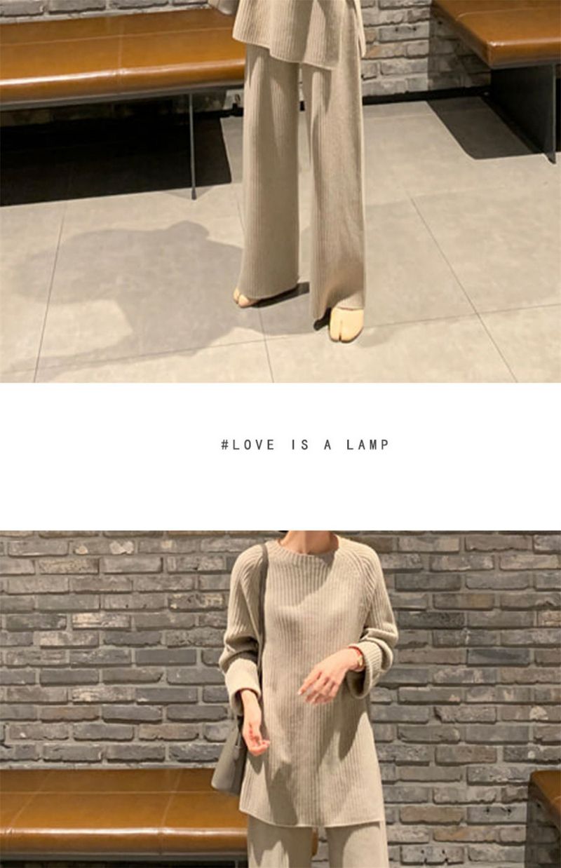 Completo elegante con maglione invernale da donna: pullover ampio in maglia e pantaloni a gamba larga (colori a tinta unita, taglia unica)_voghion.com