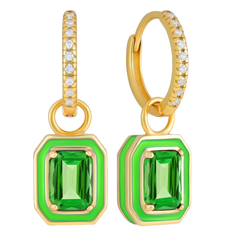 Orecchini da donna in argento S925 con zirconi quadrati grandi e smaltati, con aghi creativi, INS_voghion.com