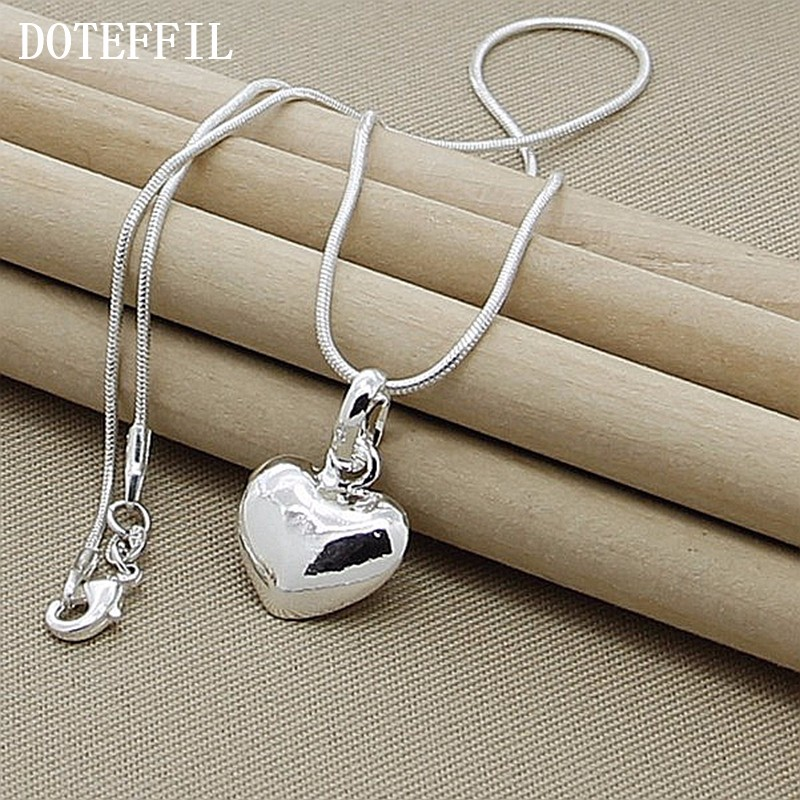 DOTEFFIL Sterling Sier Effen Klein Hart Hanger Ketting 16-30 Inch Snake Chain Voor Vrouwen Bruiloft Charme Mode-sieraden_voghion.com