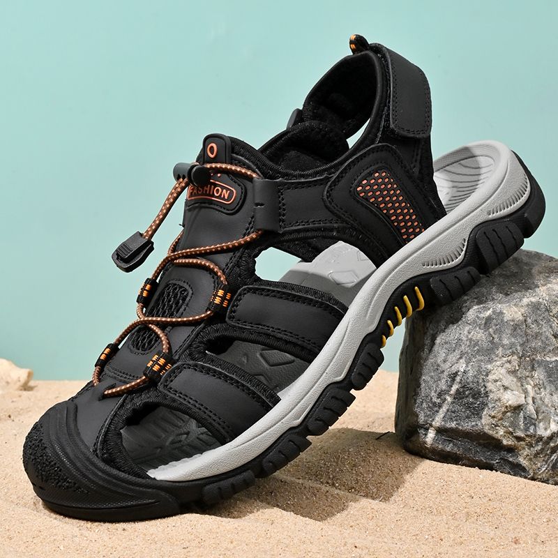 Sandals Men Plus-size Baotou Casual Beach Shoes 2024 Summer Leather Men Outdoor Sports River Slippers Tide_voghion.com