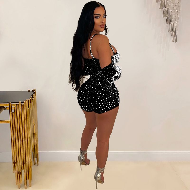 Women's Clothing Fashion women's solid color gauze press drill through shorts jumpsuit_voghion.com