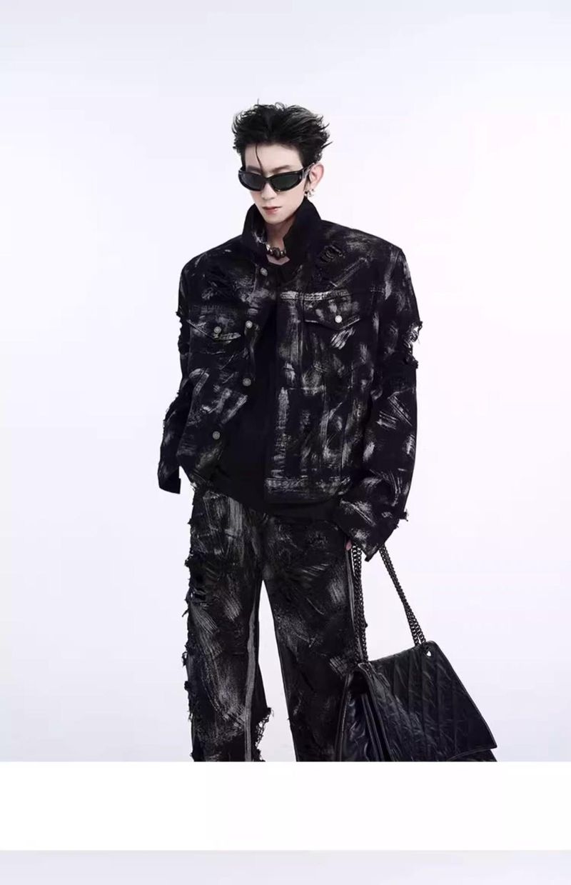 Herrenbekleidung Retro Washed Heavy Jacquard Twill Jeansjacke Loose Casual Tops Jacke Casual_voghion.com