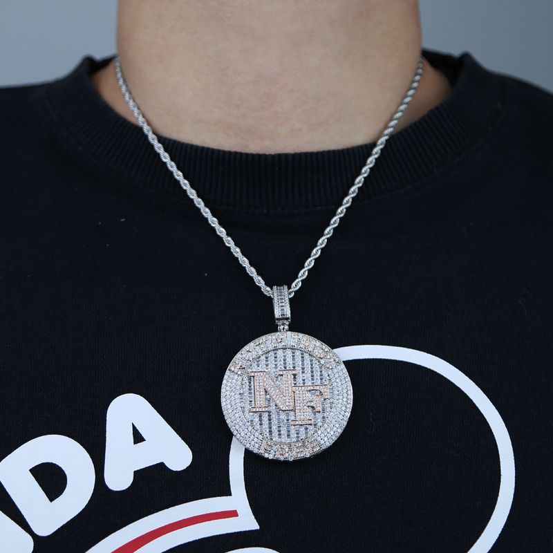 Colar com pingente de letra NF para joias masculinas com pedras CZ, estilo hip hop de rua, corrente de 60 cm (prata/ouro), joias personalizadas_voghion.com