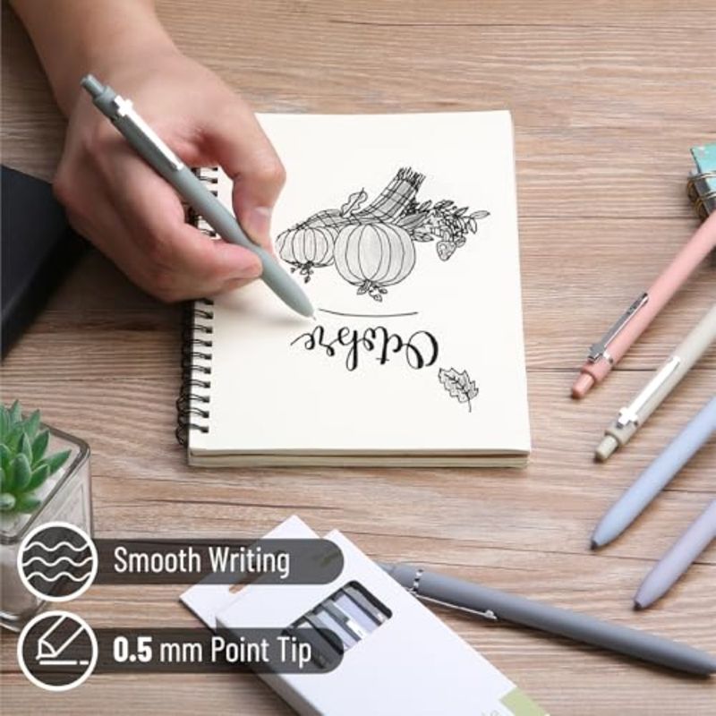 Penna per journaling biblico, confezione da 6, penne gel retrattili con inchiostro nero da 0,5 mm, per journaling, fusto Morandi con clip a croce argentata liscia_voghion.com