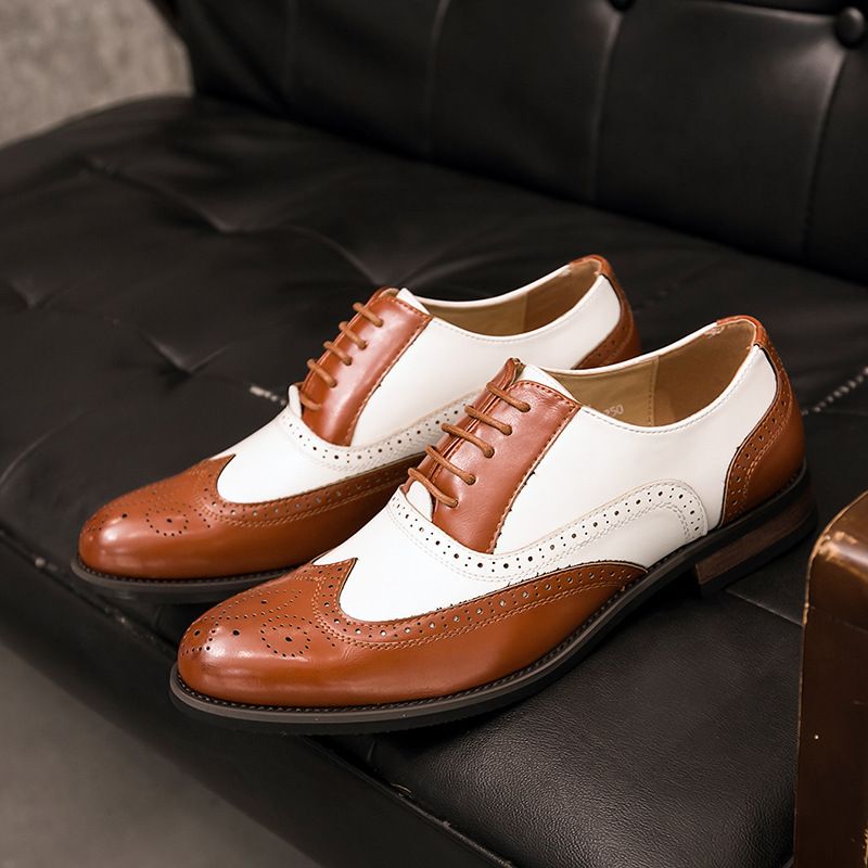 Nuove scarpe brogue in pelle color-block in stile coreano, invernali, casual, di grandi dimensioni, con rialzo in altezza, a punta, da uomo, formali_voghion.com