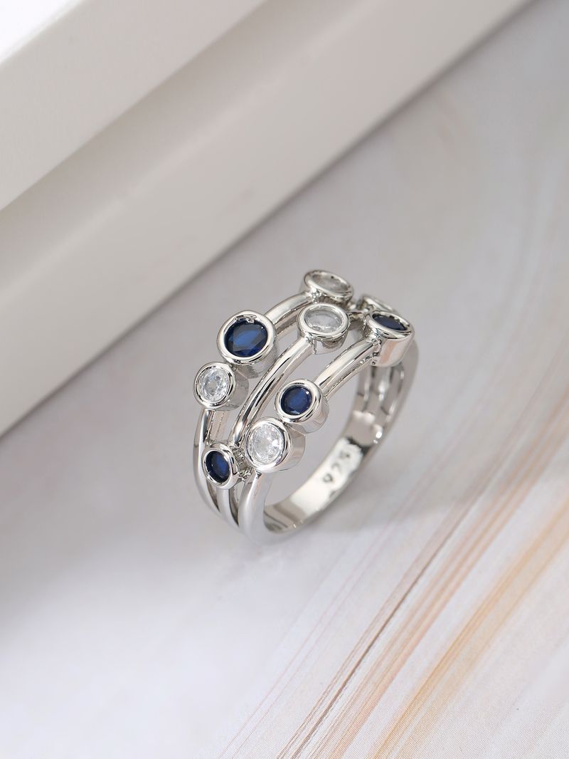 Anello singolo con tre linee, anello geometrico, cerchio, zircone bicolore, anello di temperamento di alta qualità_voghion.com