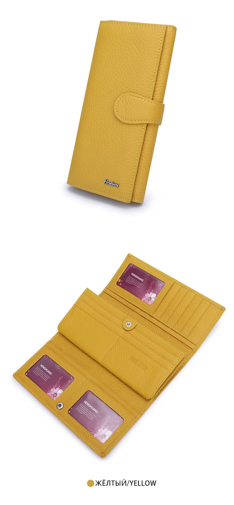 Hochwertige, lange Ledergeldbörse für Damen mit mehreren Kartenfächern, dreilagiges Portemonnaie_voghion.com