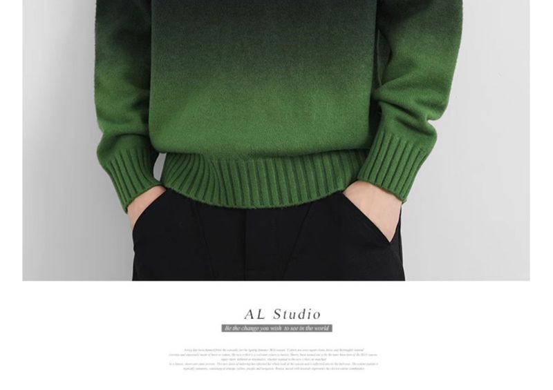 Herren-Strickpullover mit Ombré-Muster – Halbrollkragen, lockere Passform, Stretch-Polyestermischung (Armeegrün/Blaugrau/Beige/Dunkelgrün/Chinarot)_voghion.com